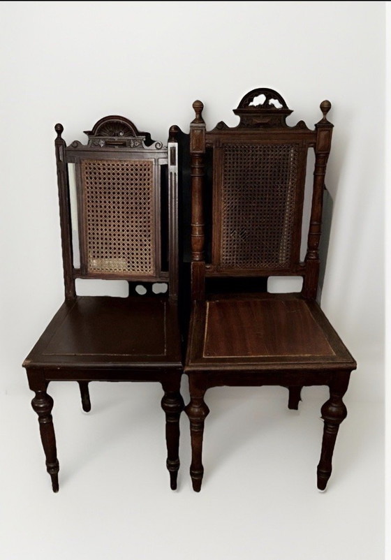 Image 1 of Chaises d'appoint de style campagnard victorien en noyer avec assises tressées, lot de 2