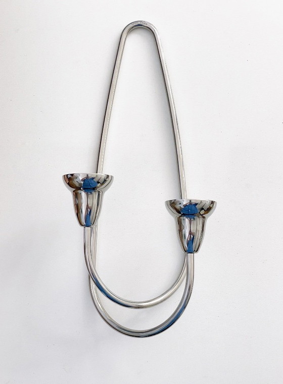 Image 1 of Candelabro de pared grande de acero inoxidable de Georg Jensen, diseño danés Swing