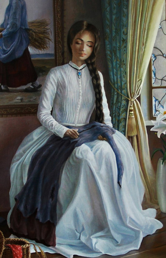 Original Oil Painting Symbolism Portrait Of A Girl A Little Parable – Paintings & Drawings, Canvas (photo 6 of 10)
