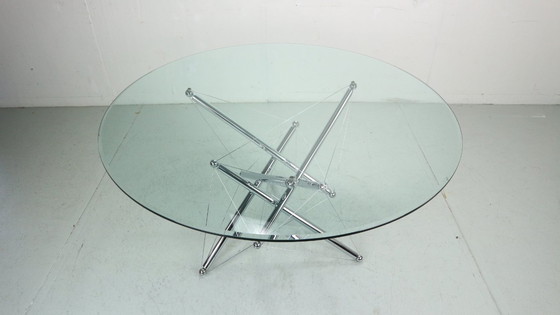 Image 1 of Tavolo da pranzo in acciaio cromato 714 Tensegrity di Theodore Waddell per Cassina, anni '80