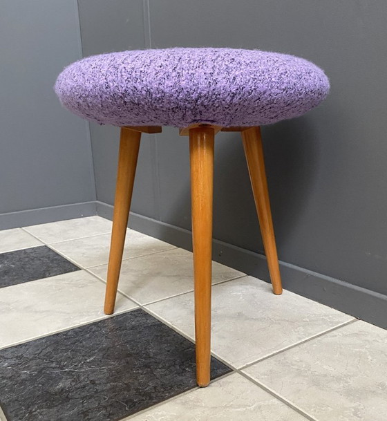 Image 1 of Purple wool round stool 1960s