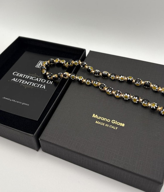 Image 1 of Collares de cristal de Murano negro con millefiori y murrina - 44 cm