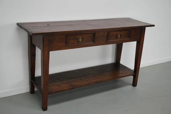 Image 1 of Vintage Franse rustieke landelijke eikenhouten bijzettafel