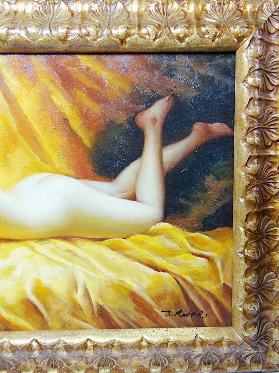 Image 1 of Oil on canvas "Nude with Cushion" "The Lazy Woman" after Daniel Hernández Morillo