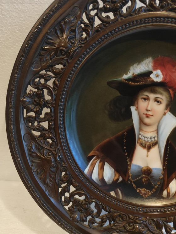 Image 1 of KPM Style Porcelain Portrait Reveuse Plaque Bronze Dore Box Hand Painted