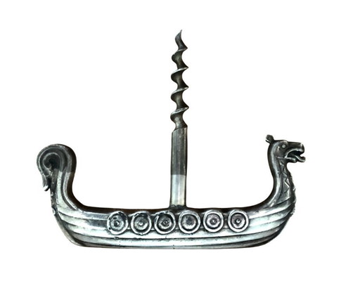 Sacacorchos de peltre antiguo – Barco vikingo – Alemania, circa 1960