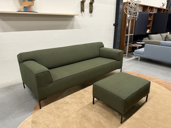 Image 1 of Design on Stock Bloq Sofa set 3 & 2.5 Seater + Footstool Green fabric