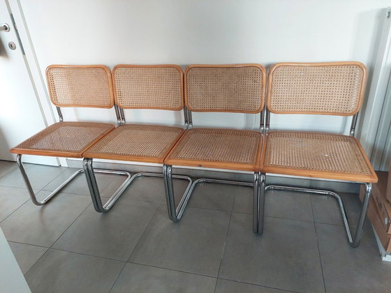 Image 1 of 4x Vintage webbing Stoelen Beukenhout Chroom