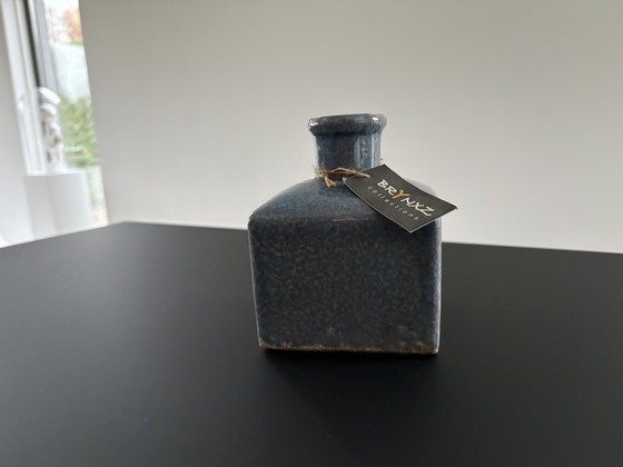 Image 1 of Decorative block vase in rough, blue crackle glaze, brand Brynxz