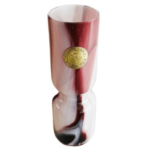 Vintage Mid-Century Carlo Moretti Murano Vase Marbled Opaline White Purple 1970s – vazen, Murano Glass (photo 2 of 6)