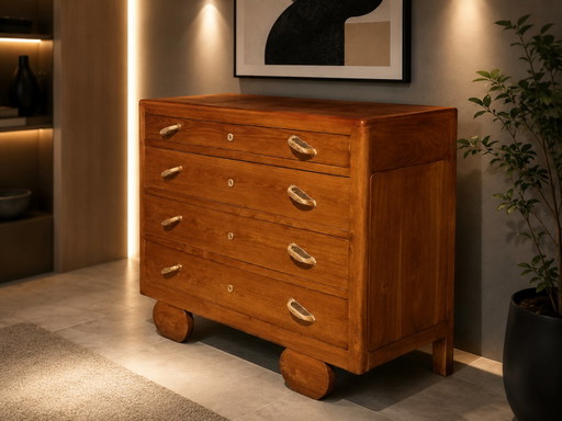 Commode Art Déco en noyer clair – Authentique savoir-faire des années 1930 – ladekasten, Wood