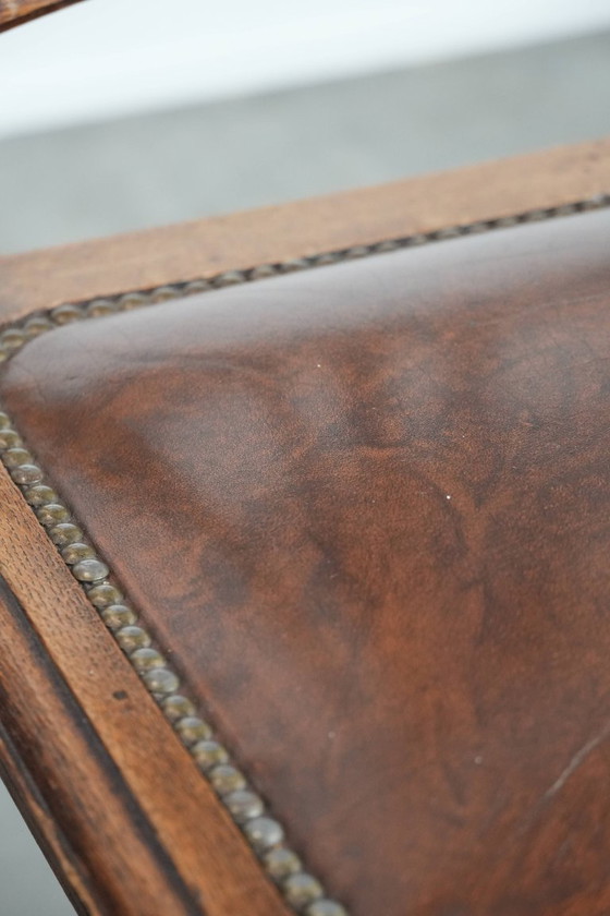 Image 1 of 4 x Antique Oak Dining Chairs in Art Nouveau Style with Cognac-Colored Cowhide Leather