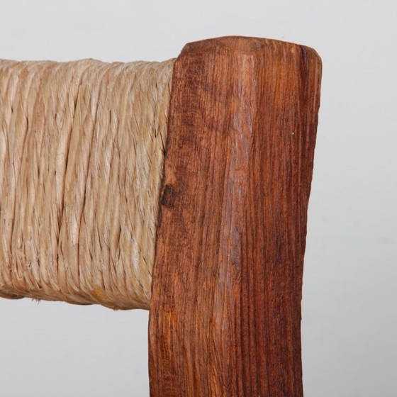 Image 1 of Set van 4 massief houten stoelen met rieten zitting, 1950