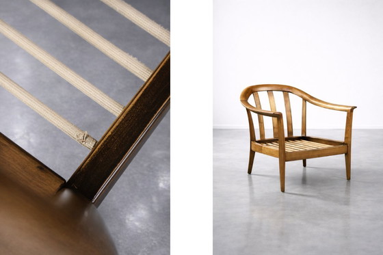 Image 1 of Vintage Mid-Century German Modern Cherry Wood & Dirty Pink Fabric Armchairs from Wilhelm Knoll, 1970s, Set of 2