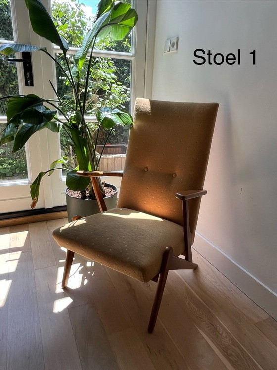 Image 1 of Set van 2 Vintage Pastoe Fauteuils - Gele Stof & Hout