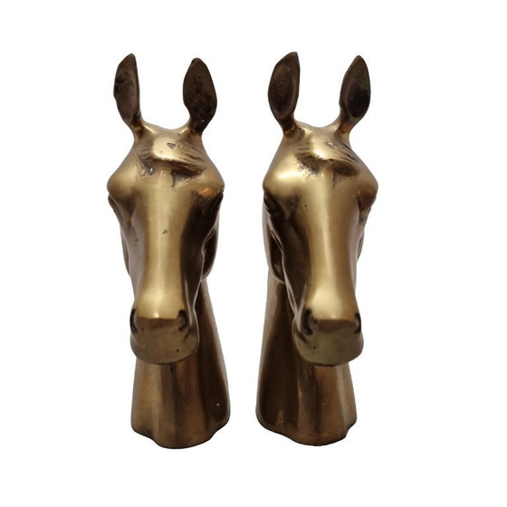 Image 1 of Buchstützen aus Messing in Pferdekopfform aus der Mitte des 20. Jahrhunderts