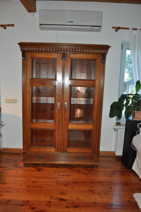 Antique Hungarian Glass and Wood Cabinet – Sideboard cabinet (photo 9 of 9)