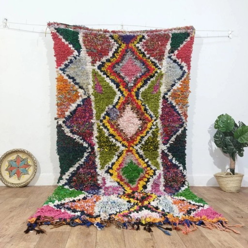 Boucherouite vloerkleed Multicolor – Gerecycled textiel handgeweven Boho Chic (250×145 cm)