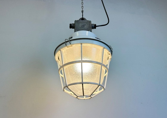 Image 1 of White Industrial Factory Light with Plastic Grid from Elektrosvit, 1990s