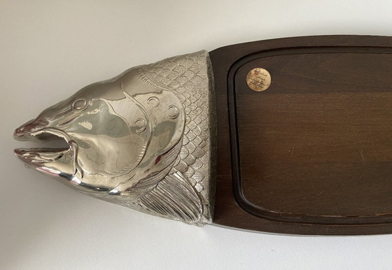Image 1 of Large Display Flat Salmon Fish Carving Tray Vintage Art Design