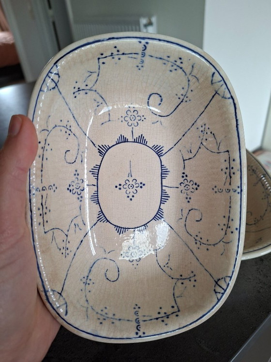 Due Ciotole in ceramica vintage, crema con decoro blu (foto 2 di 8)