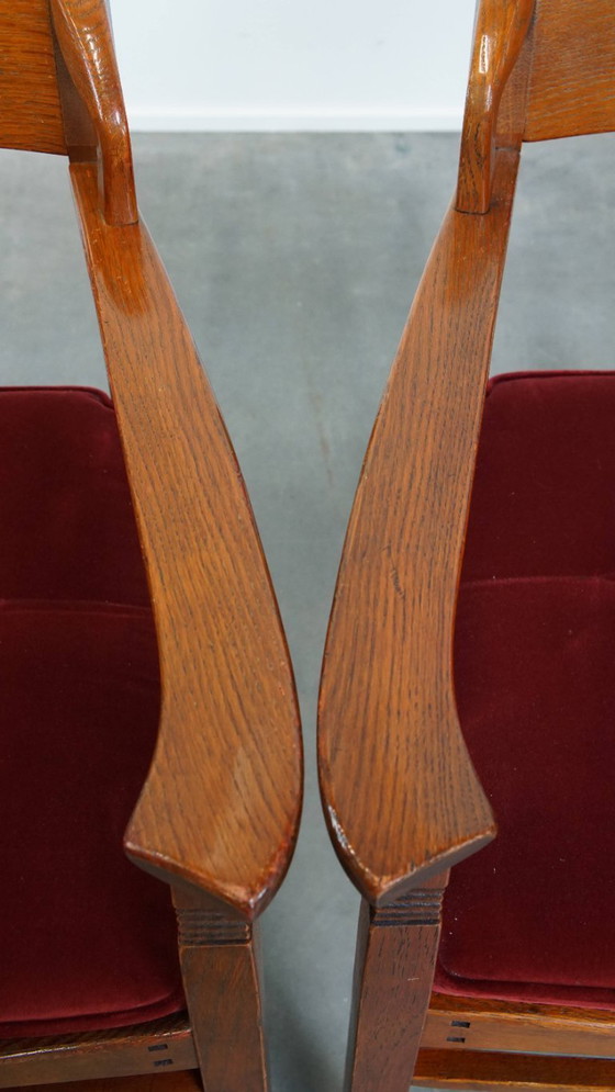 Image 1 of 4 x Jugendstil-Esszimmerstuhl Schuitema mit luxuriöser roter Stoffbespannung