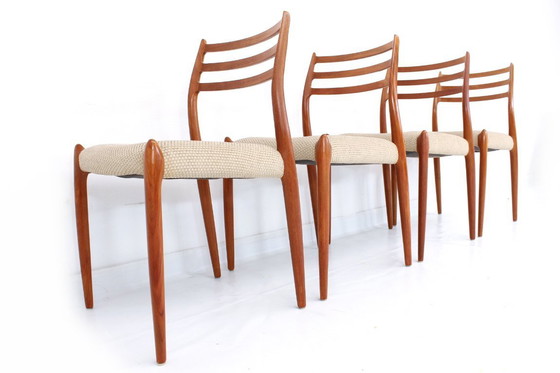 Image 1 of als nieuw, Set van 4 Niels O. Møller by J.L. Møllers, Model 78 Vintage Teak Deense Eetkamerstoelen, nieuwe bekleding, RP. 5160,-