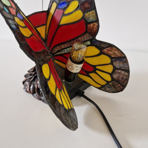 Image 1 of Vintage glas in lood vlinder lamp 