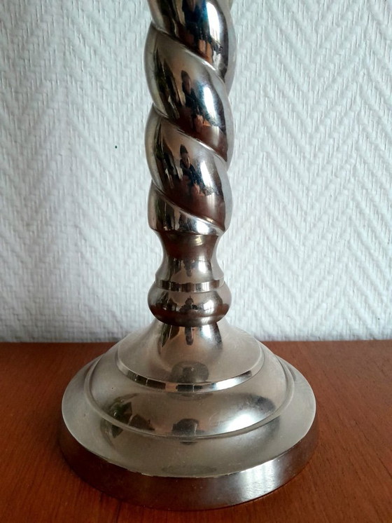 Image 1 of 2x silver metal twisted column lamps