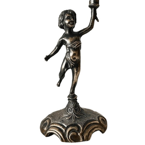 Image 1 of Vintage zware messing Putti Cherubijn 3-armige kandelaar 1960's