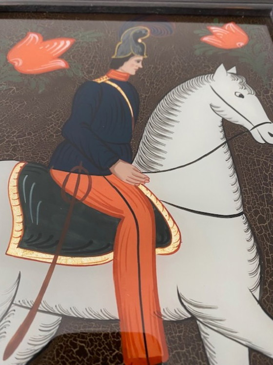 Image 1 of Reverse painting 2 beautiful paintings (19th century) riders on horseback