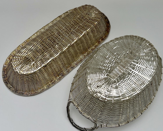 Image 1 of 2 cestini vintage in metallo, delicatamente intrecciati a mano