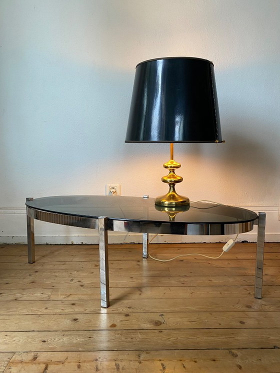 Image 1 of Italian design oval coffee table structure in chrome and smoked glass