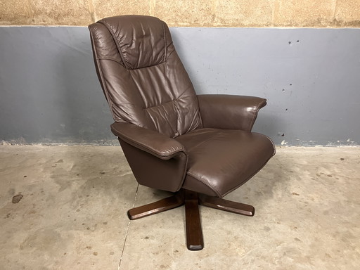 Vintage Drehsessel Holz Leder Hjort Knudsen