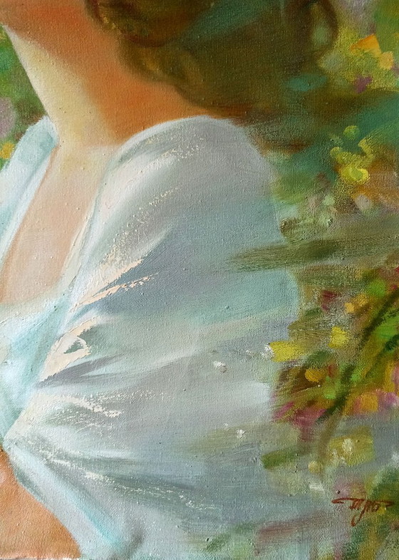 Original Oil Painting Abstract Figurative Girl Meadow Dandelions – Paintings & Drawings, Canvas (photo 11 of 12)