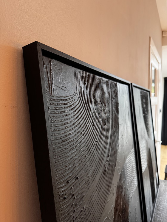 Image 1 of Set of 2 Abstract Structure Paintings (Diptych) | Atelier Beau | Black | 60x80 cm