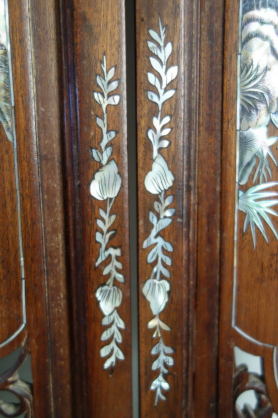 Paraventi asiatico in legno intagliato e intarsio di madreperla, Altro, Marrone (foto 16 di 19)