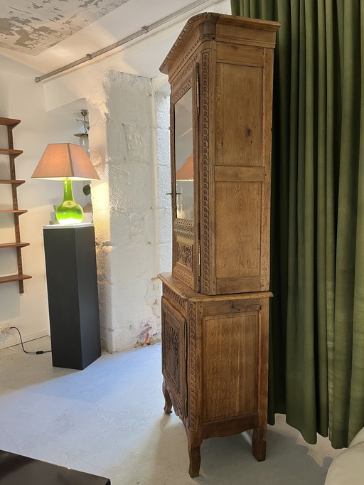 Small carved 2-body china cabinet