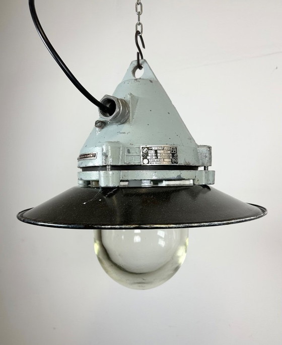 Image 1 of Grey Cast Aluminium Explosion Proof Lamp with Enameled Shade, 1970s