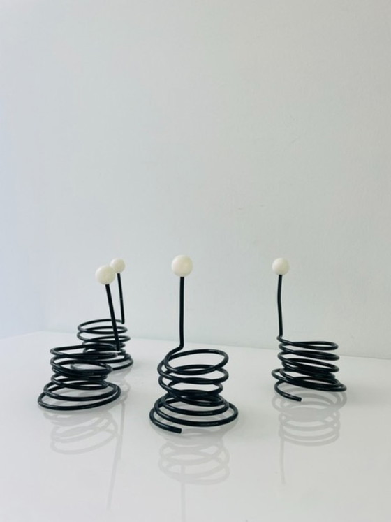 Image 1 of Set van 4 postmoderne retro design eierdopjes met handvat