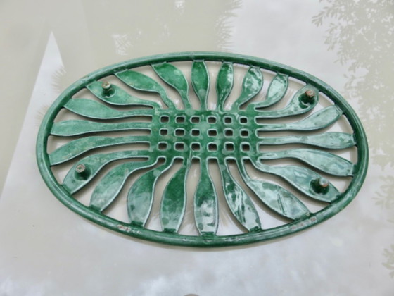 Image 1 of Large oval green enameled cast iron trivet, France, 1960s