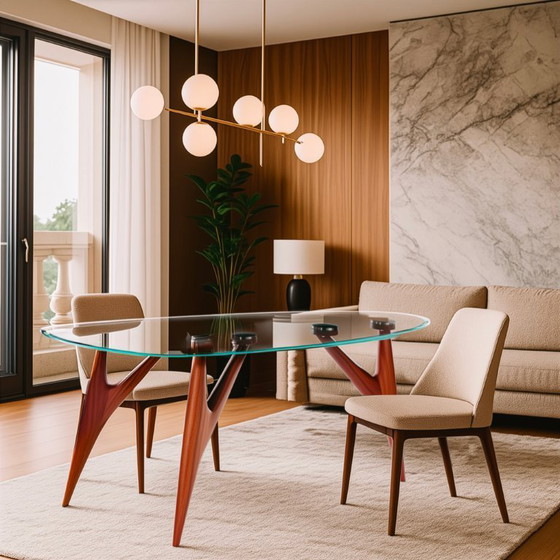 Image 1 of GREYGE TED Kristallglas-Esstisch 240 cm – Handgefertigter italienischer Designertisch aus gehärtetem Glas und Mahagoni