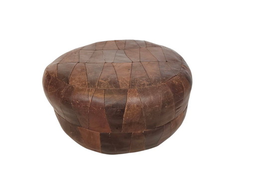 Pouf vintage in pelle patchwork - anni '70