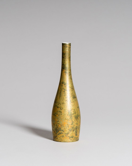 Image 1 of Duo di vasi in porcellana dipinti a mano da Helmut Drexler - Verde lilla intricato con dettagli in oro