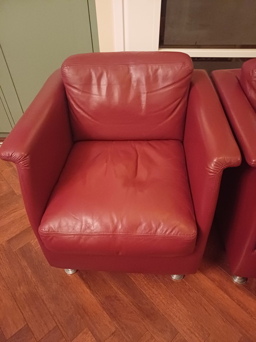 2 fauteuils design rouge-brun