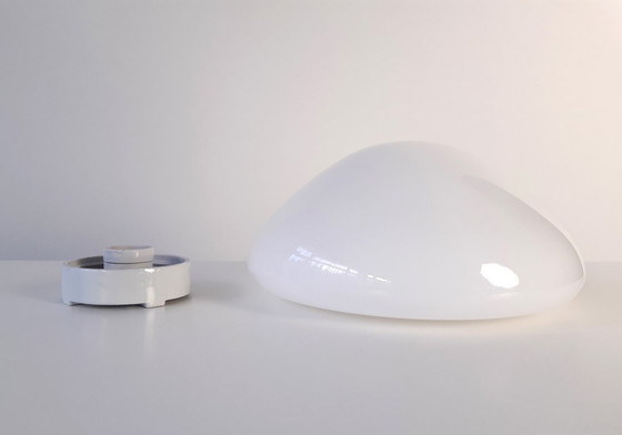 Image 1 of Wilhelm Wagenfeld ceiling lamp, 1 of 3 impressive round glass ceiling lamps by Lindner, Bauhaus lamp; STILL 3 AVAILABLE