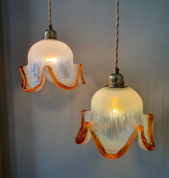Set of 2 Vintage Murano Pendant lamps - Italy - Mid Century – Metal, Murano Glass (photo 6 of 21)
