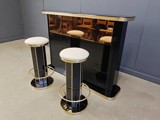 Image 1 of Hollywood Regency-bar met krukken, jaren 70 - Italië