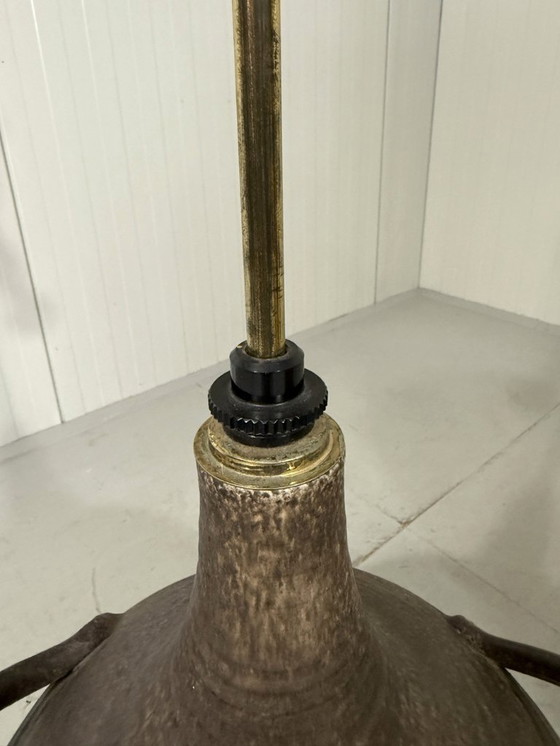 Image 1 of Large pottery floor lamp with rattan shade 1960's