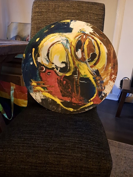 Image 1 of Els Nijhof (1994) – Powerful abstract-expressionist painting (Ø 50 cm)